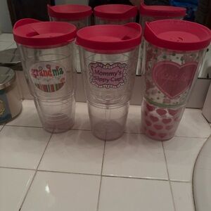 Set of Three Tervis Clear Tumblers with pink Lids